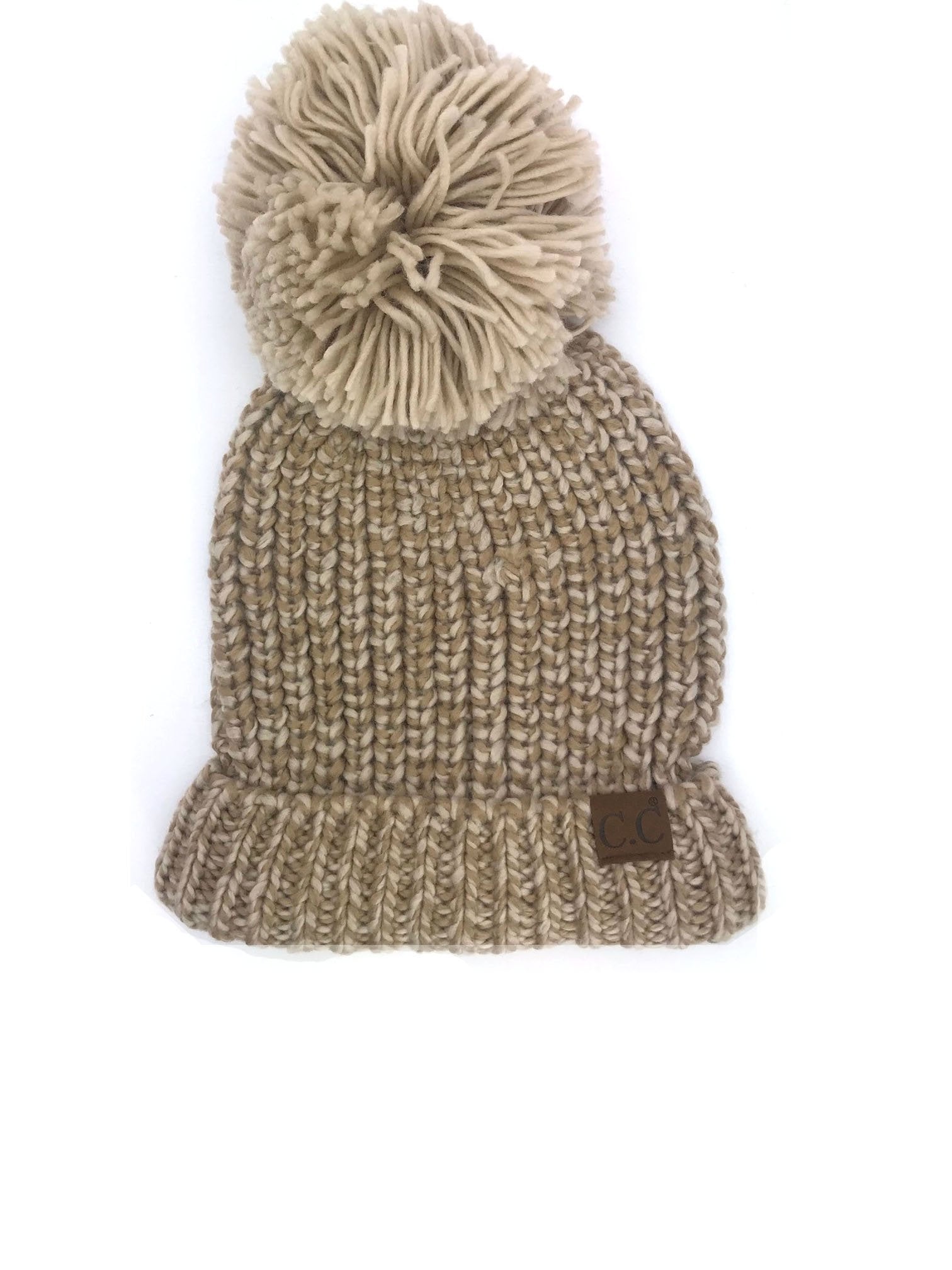 HAT-123 BEIGE TAUPE CHUNKY BEANIE