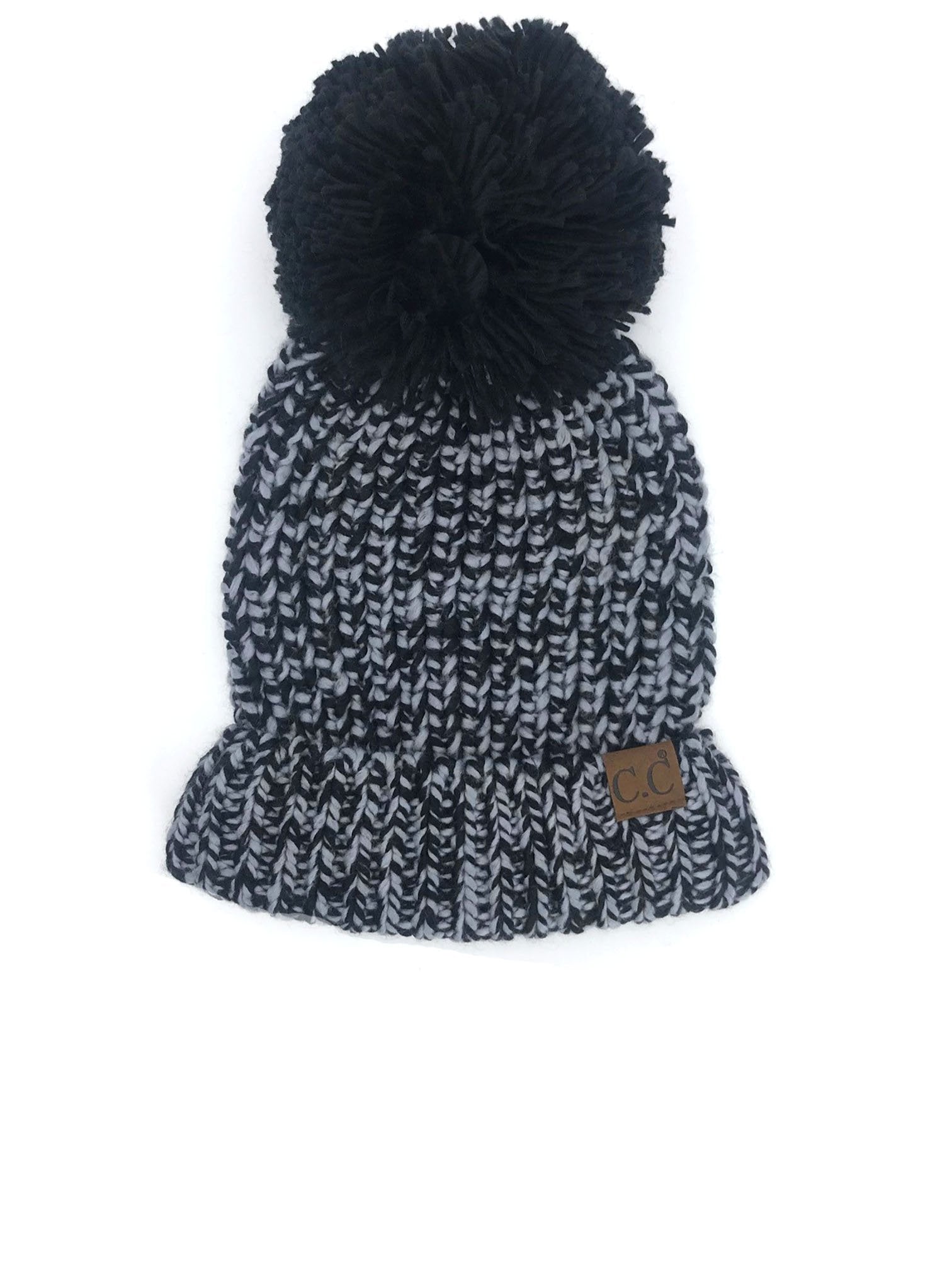 HAT-123 BLACK GREY CHUNKY BEANIE