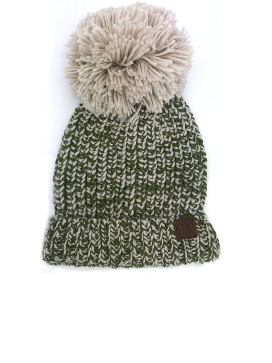 HAT-123 OLIVE NATURAL CHUNKY BEANIE