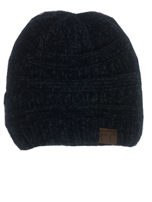 Hat-30 BLACK VELOUR BEANIE