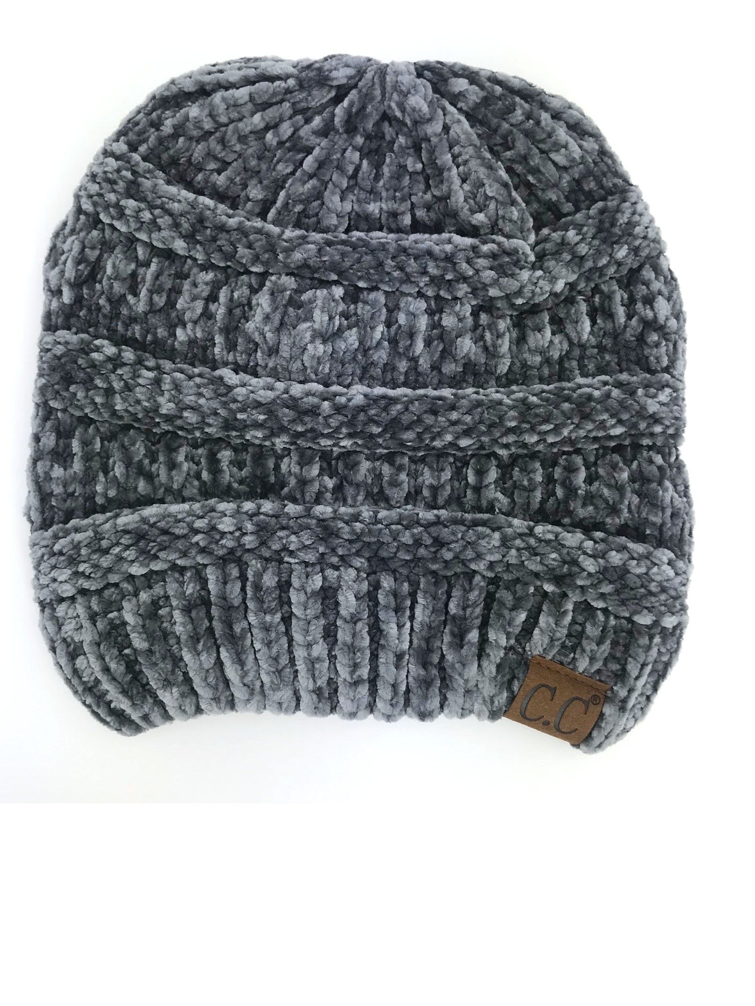 Hat-30 LIGHT MELANGE GREY VELOUR BEANIE