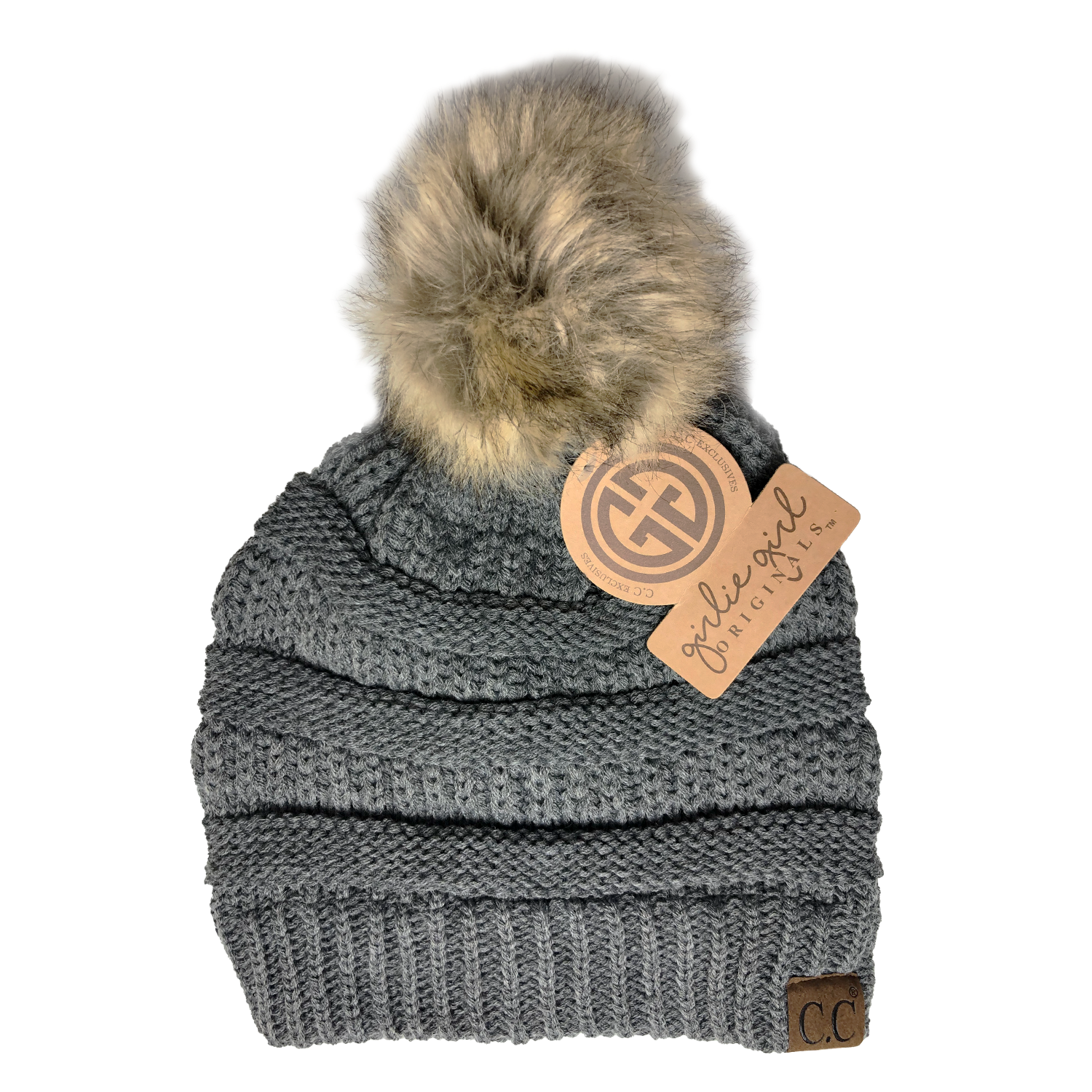 Hat-43 BEANIE W/FAUX FUR POM - DARK MELANGE GREY