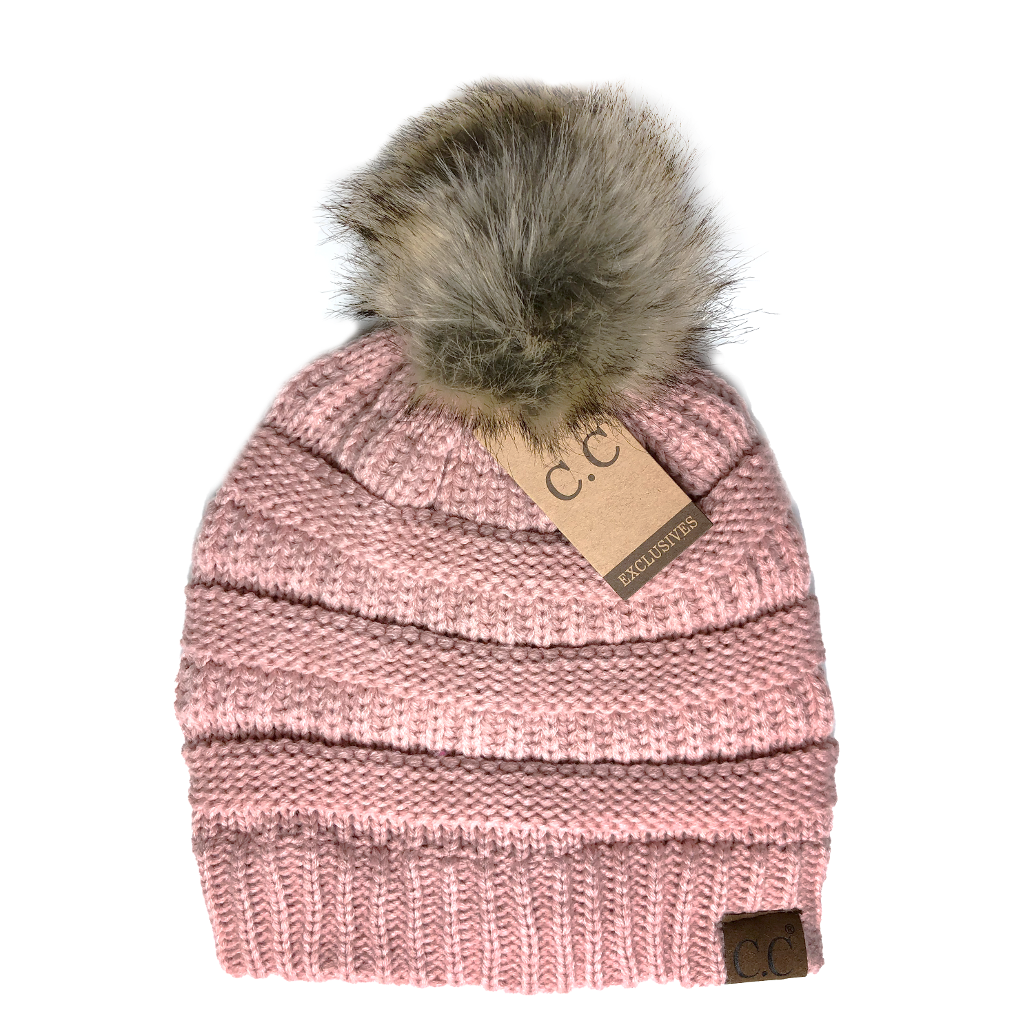 Hat-43 BEANIE W/FAUX FUR POM - INDI PINK