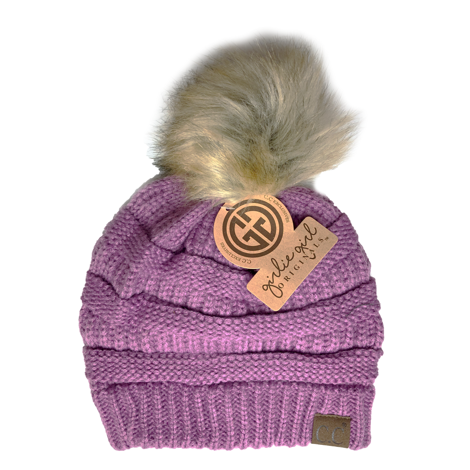 Hat-43 BEANIE W/FAUX FUR POM - NEW LAVENDER