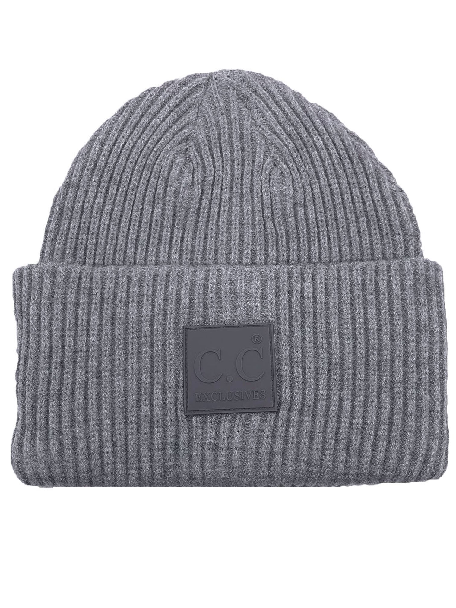 HAT-7007 Beanie with Rubber Patch Lt Melange Grey