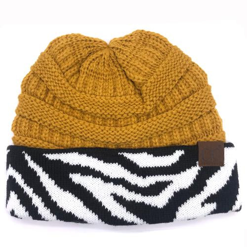 HAT-75 Mustard Zebra Print