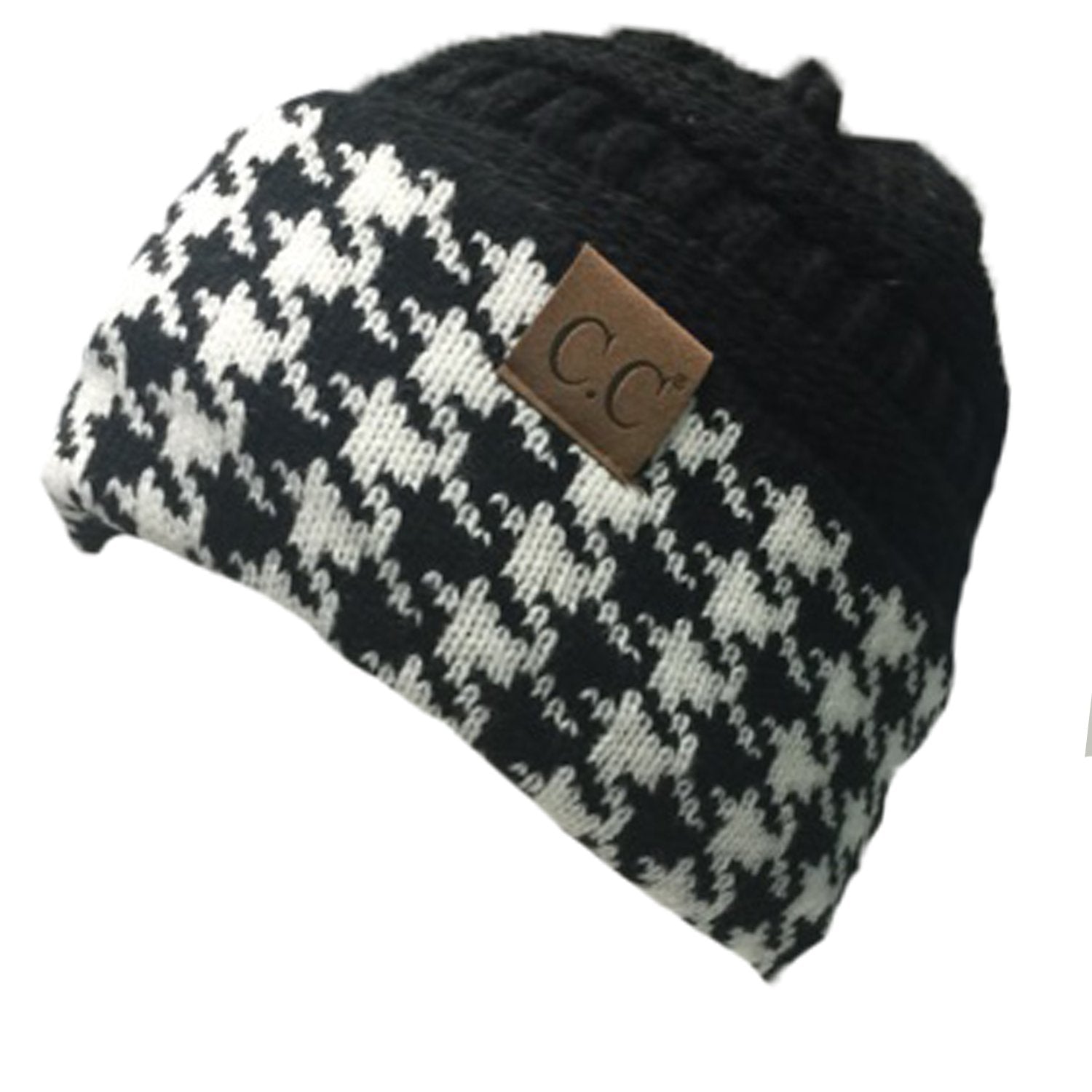 Hat-12 HOUNDSTOOTH BLACK BEANIE