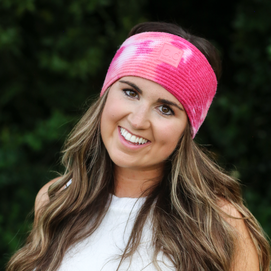 HW-7380 Tie Dye Headwrap with C.C Rubber Patch - Fuschia/Pink