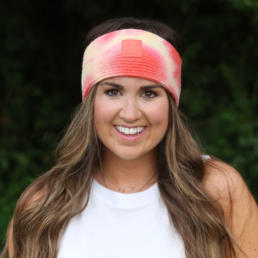 HW-7380 Tie Dye Headwrap with C.C Rubber Patch - Orange/Peach