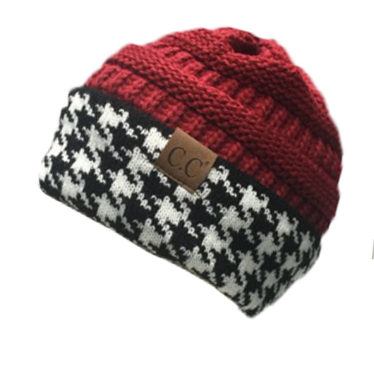 Hat-12 HOUNDSTOOTH CRIMSON BEANIE – girliegirloriginals