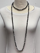 NK-2244 BLACK SILVER 60" hand knotted glass bead necklace