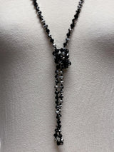 NK-2244 BLACK SILVER 60" hand knotted glass bead necklace