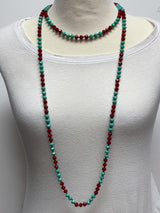 NK-2244 RED TURQUOISE 60" hand knotted glass bead necklace