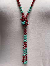 NK-2244 RED TURQUOISE 60" hand knotted glass bead necklace