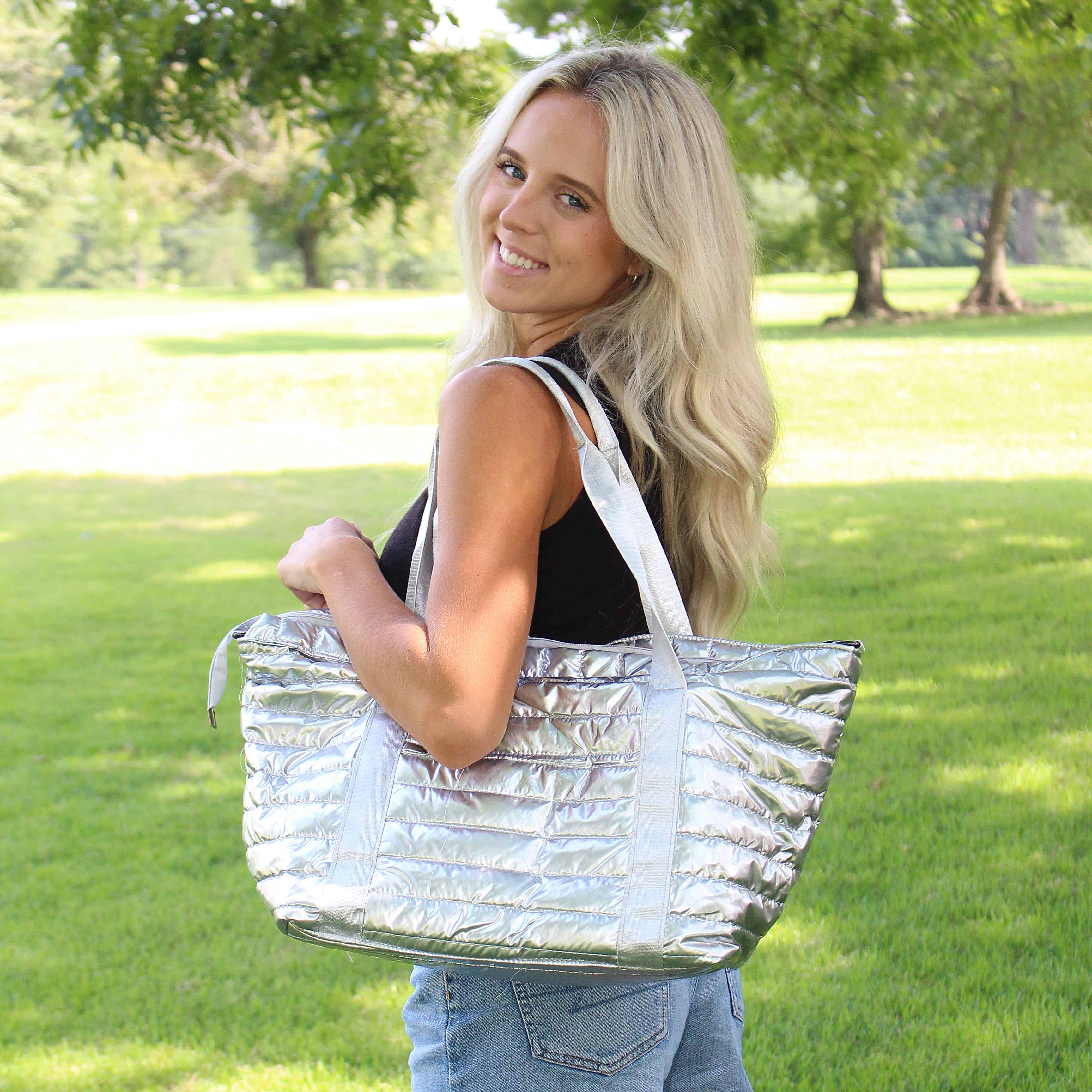 QT-9605 Puffer Tote Silver