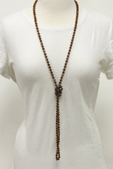 NK-2244 BROWN 60" hand knotted glass bead necklace