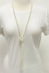 NK-2244 CREAM 60" hand knotted glass bead necklace