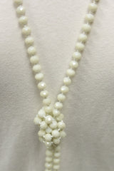 NK-2244 CREAM 60" hand knotted glass bead necklace