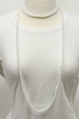NK-2244 WHITE 60" hand knotted glass bead necklace