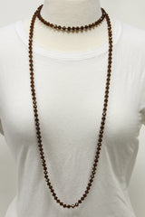 NK-2244 BROWN 60" hand knotted glass bead necklace