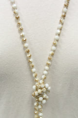 NK-2244 TAN CREAM MULTI 60" hand knotted glass bead necklace