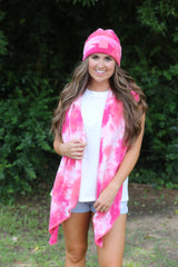 SF-7380 Tie Dye Scarf with C.C Rubber Patch - Fuschia/Pink
