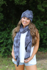 SF-7380 Tie Dye Scarf with C.C Rubber Patch - Dark Grey/Light Grey