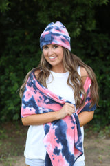 SF-7380 Tie Dye Scarf with C.C Rubber Patch - Navy/Pink