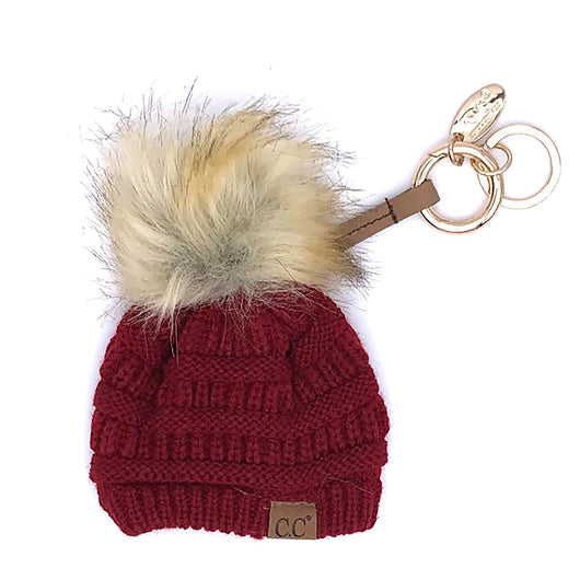 KB-43 Keychain W/FAUX FUR POM-Burgundy