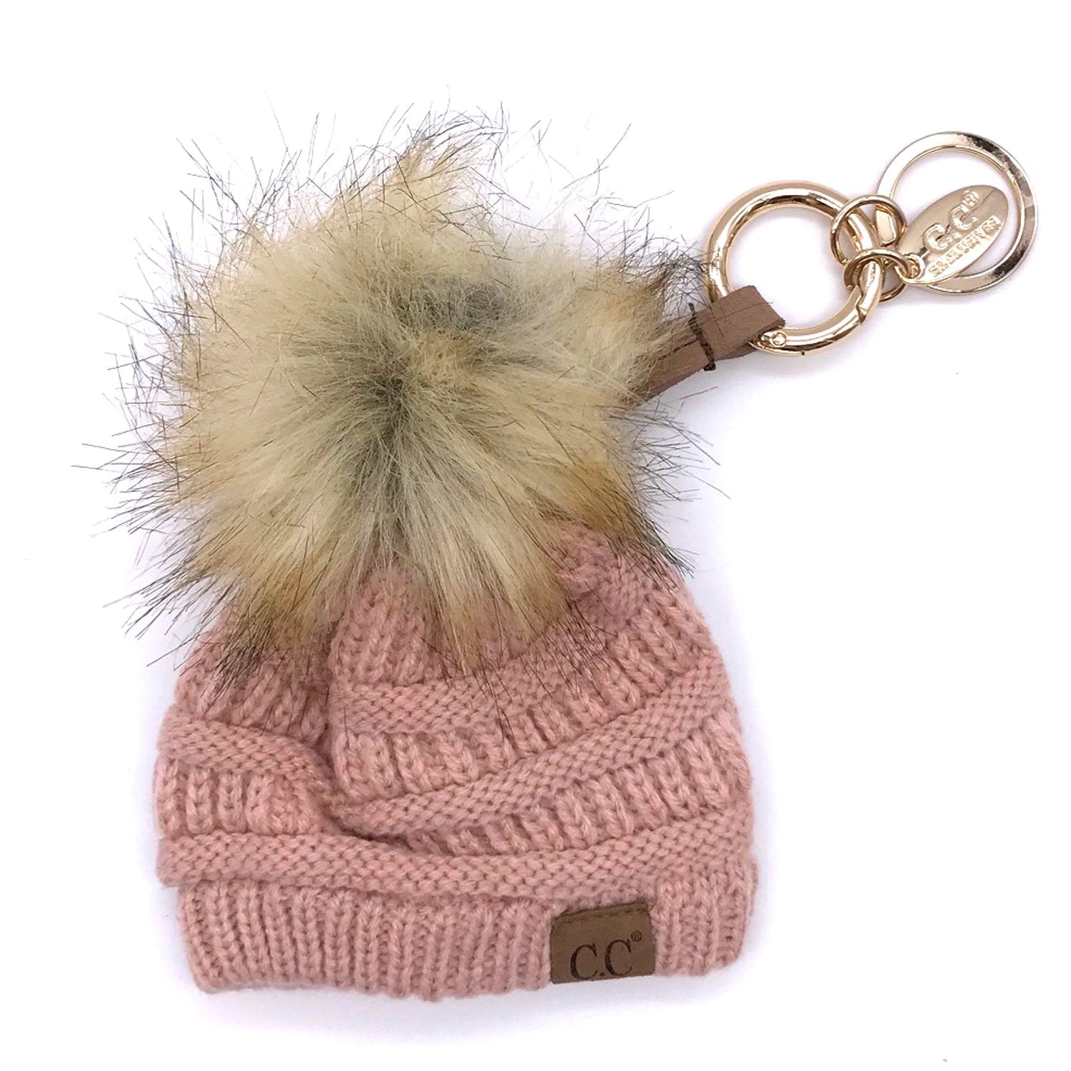 KB-43 Keychain W/FAUX FUR POM -Indi Pink