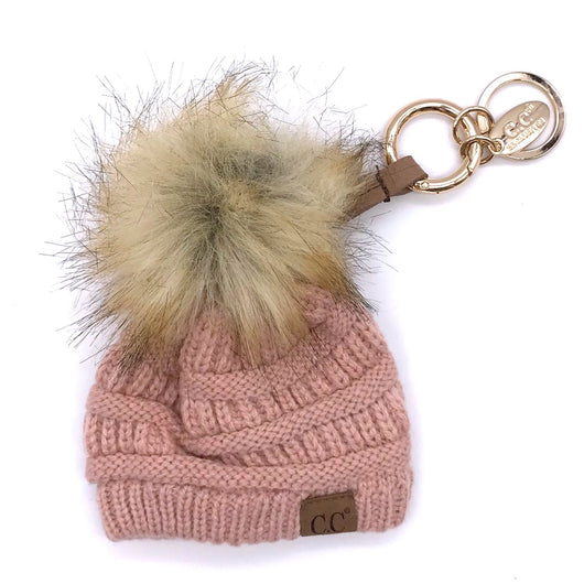 KB-43 Keychain W/FAUX FUR POM -Indi Pink