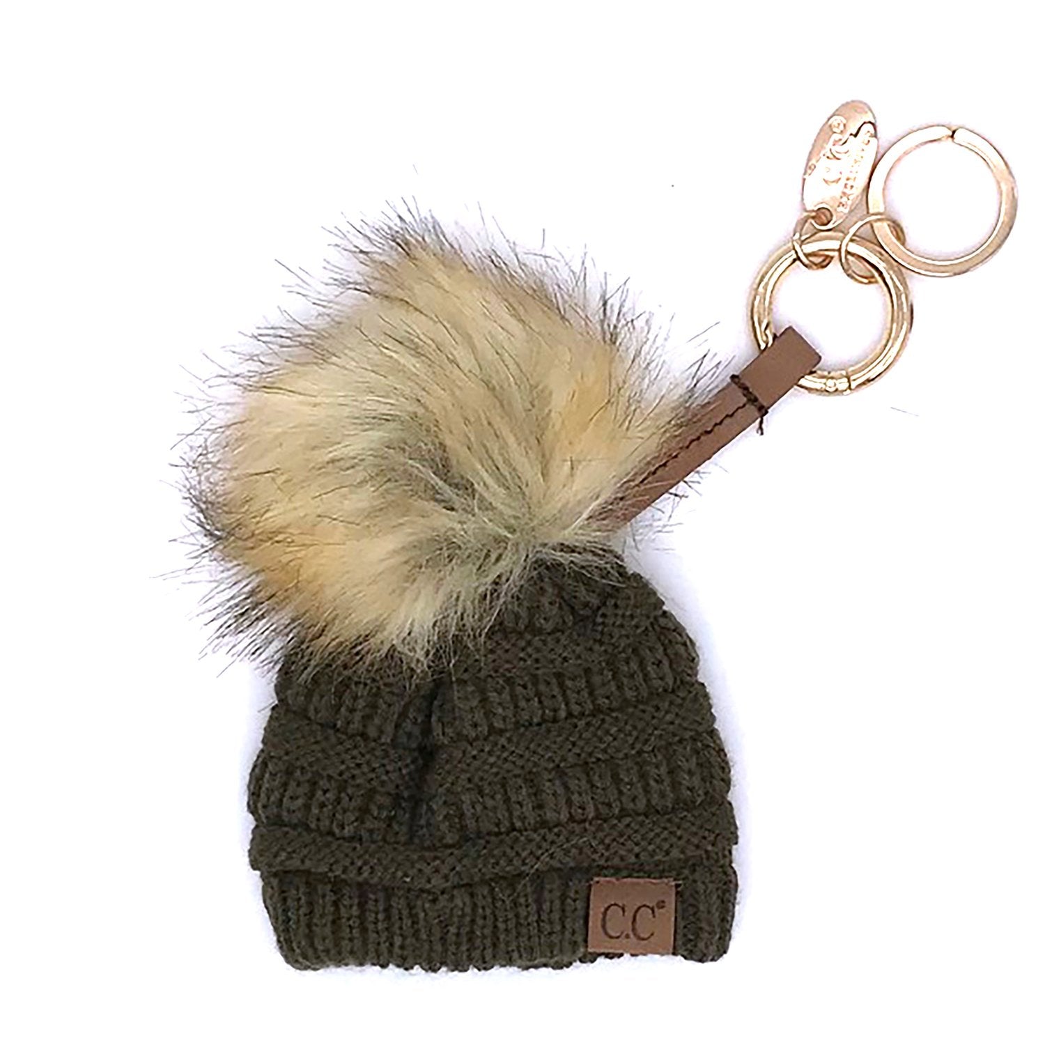 KB-43 Keychain W/FAUX FUR POM-New Olive