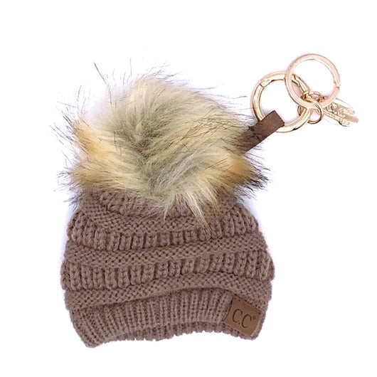 KB-43 Keychain W/FAUX FUR POM-Taupe