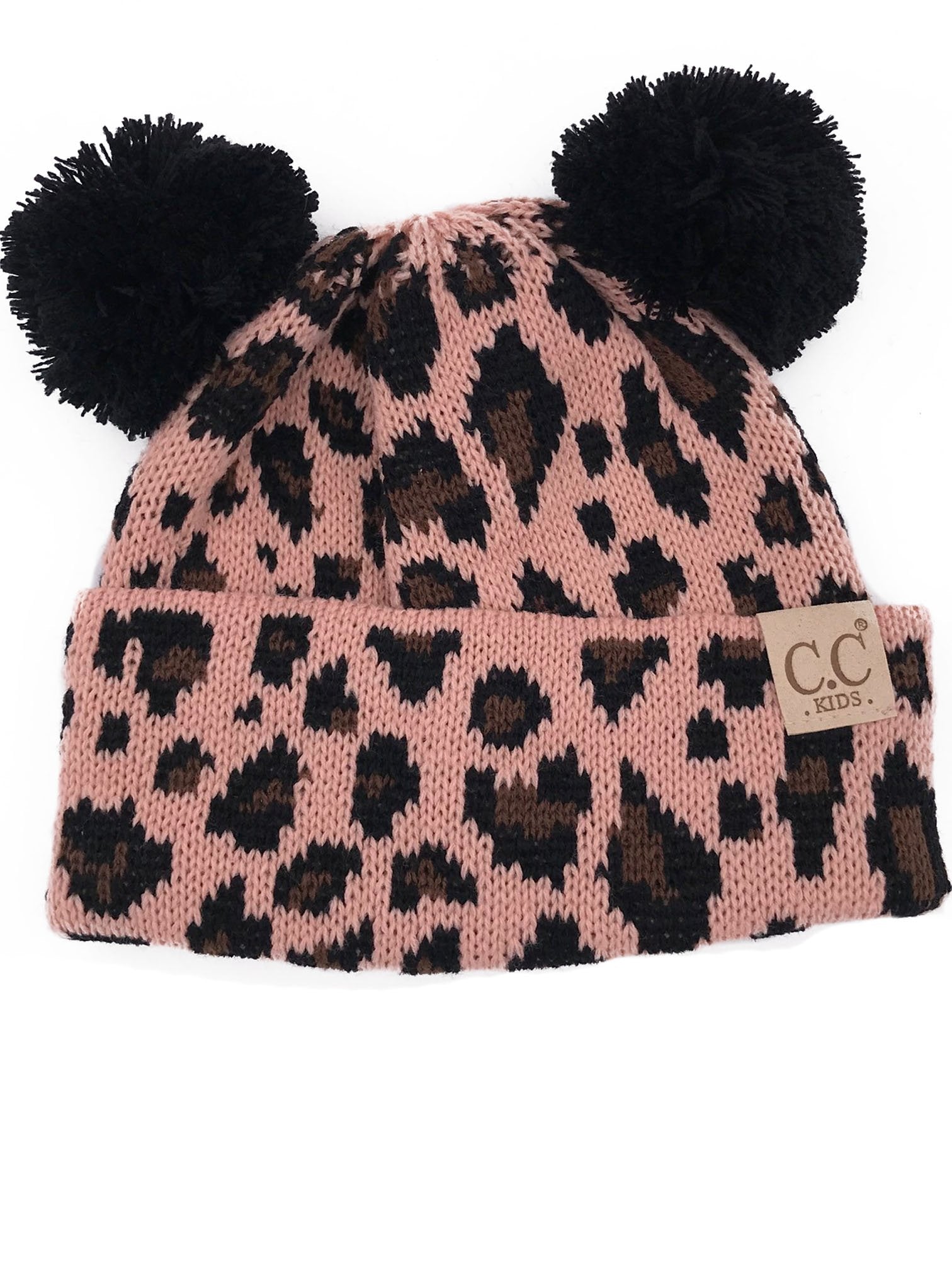 KIDS-80 Pom Pom Beanie Indi Pink Leopard