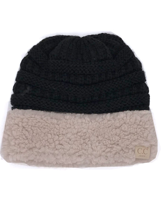 KID-88 C.C Youth Sherpa Beanie Black Taupe