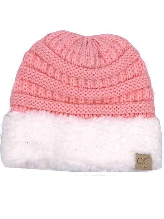 KID-88 C.C Youth Sherpa Beanie Light Pink White
