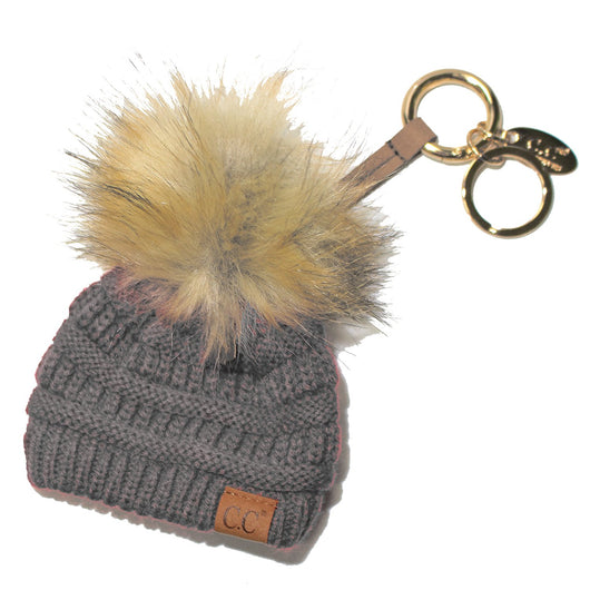 KB-43 Keychain W/FAUX FUR POM -Light Melange Grey