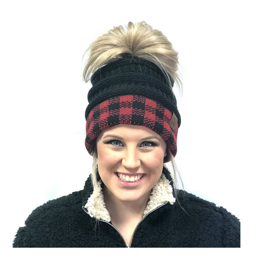 MB-17 MESSY BUN BUFFALO PLAID BLACK RED/BLACK