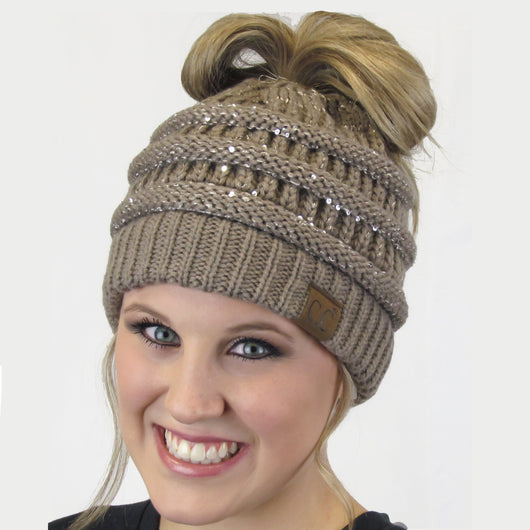 MB-730 SEQUIN BEANIE TAUPE