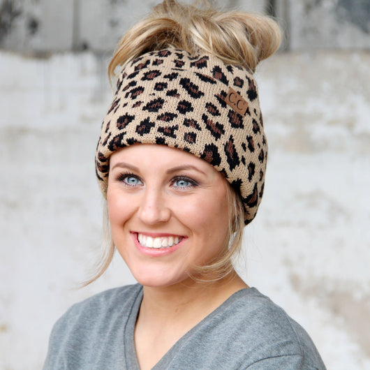 MB-45 MESSY BUN LEOPARD BEANIE LEOPARD