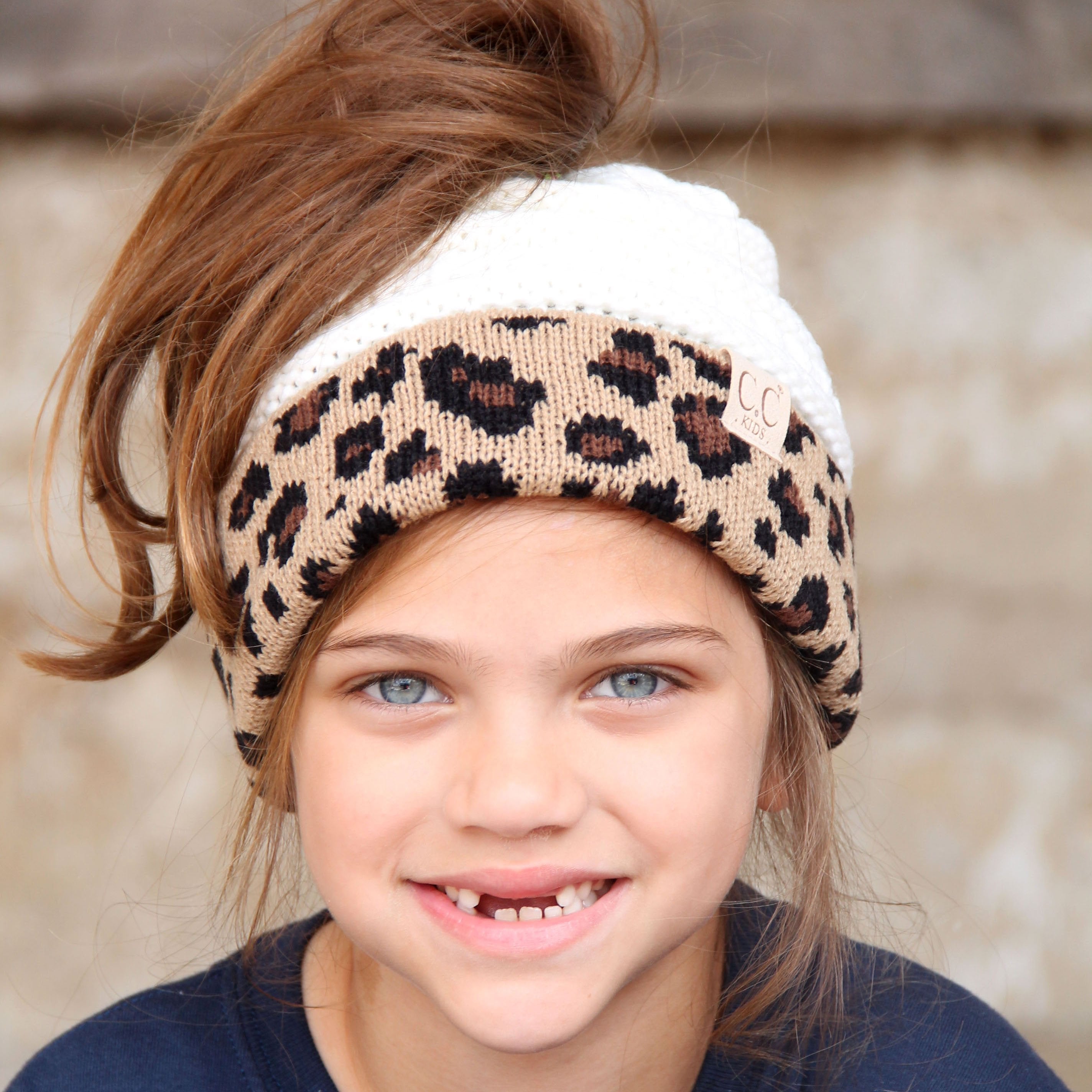 MB-45KID-Ivory Leopard Kid Messy Bun