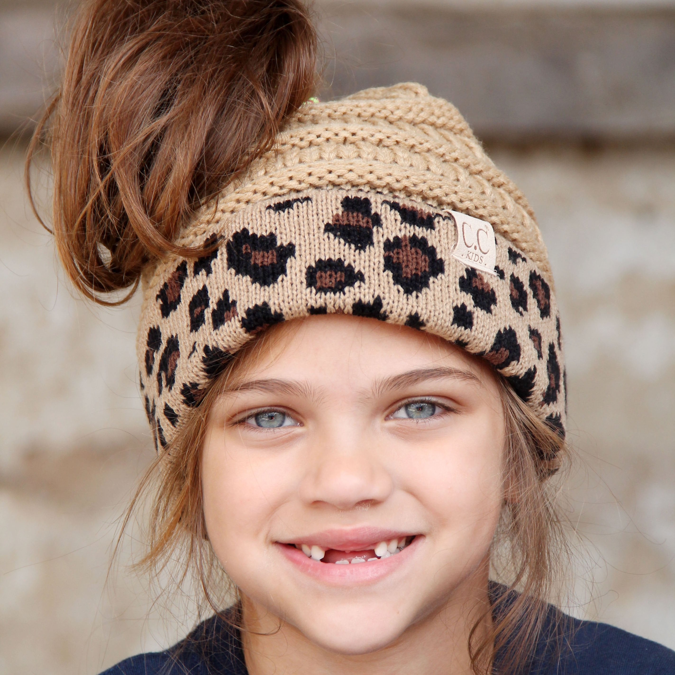 MB-45KID-Camel Leopard Kid Messy Bun