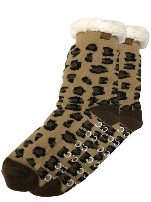 SL-05 C.C Sherpa Socks Leopard Brown