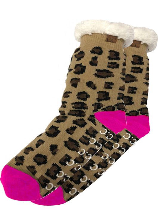 SL-05 C.C Sherpa Socks Leopard Pink