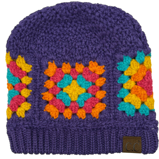 Hat-7393 C.C Hand Crocheted Beanie-Purple