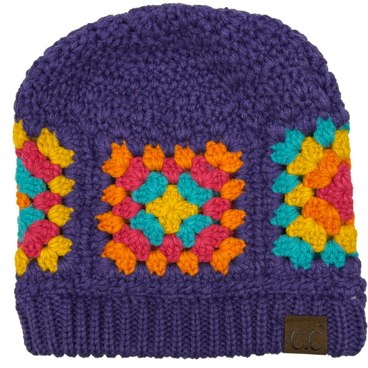 Hat-7393 C.C Hand Crocheted Beanie-Purple
