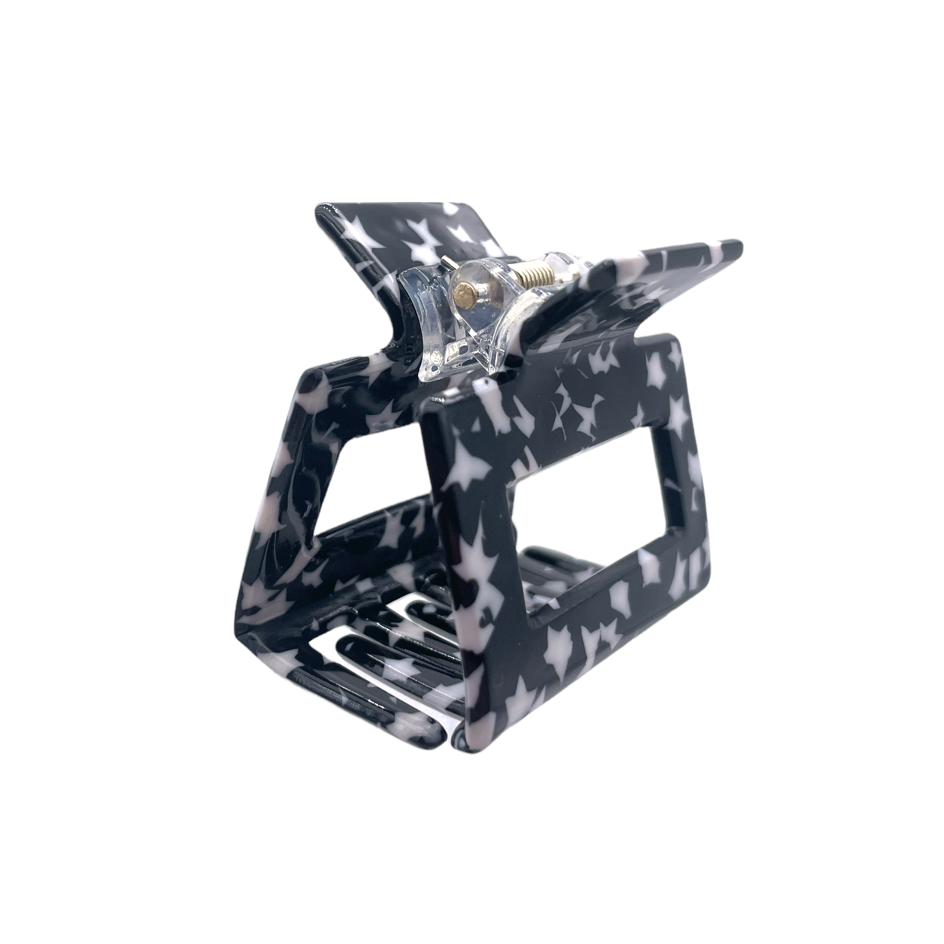 HCS-14M Small Square Hair Clip-Black  White Stars