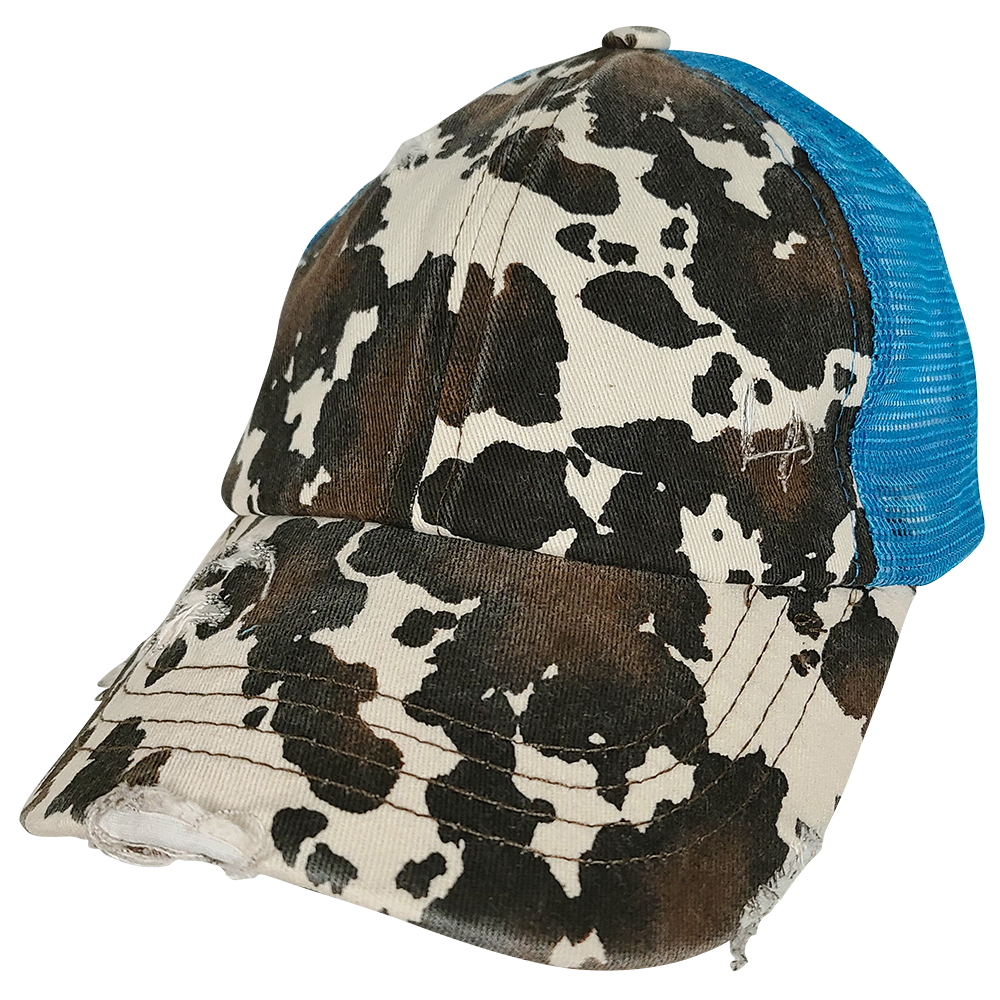 BT-938 Cow Print Criss Cross Pony Cap Turq