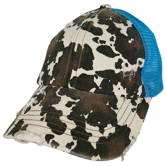 BT-938 Cow Print Criss Cross Pony Cap Turq