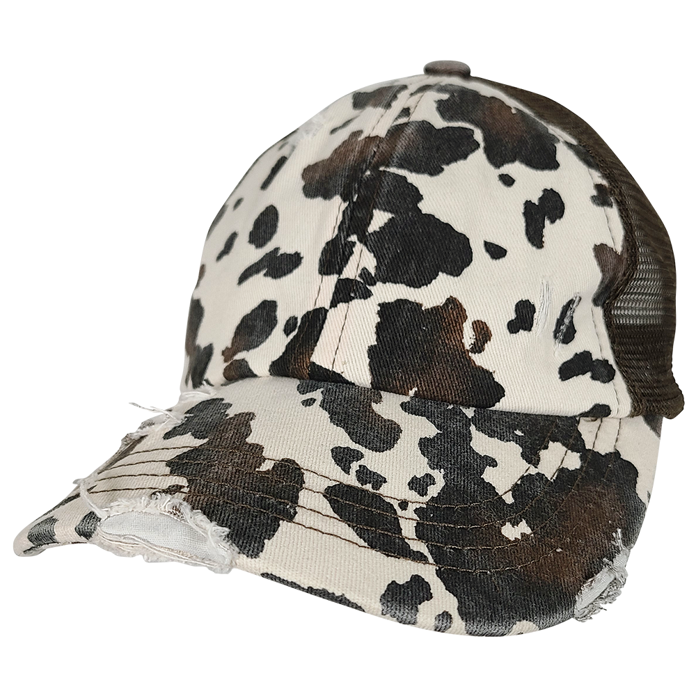 BT-938 Cow Print Criss Cross Pony Cap Brown